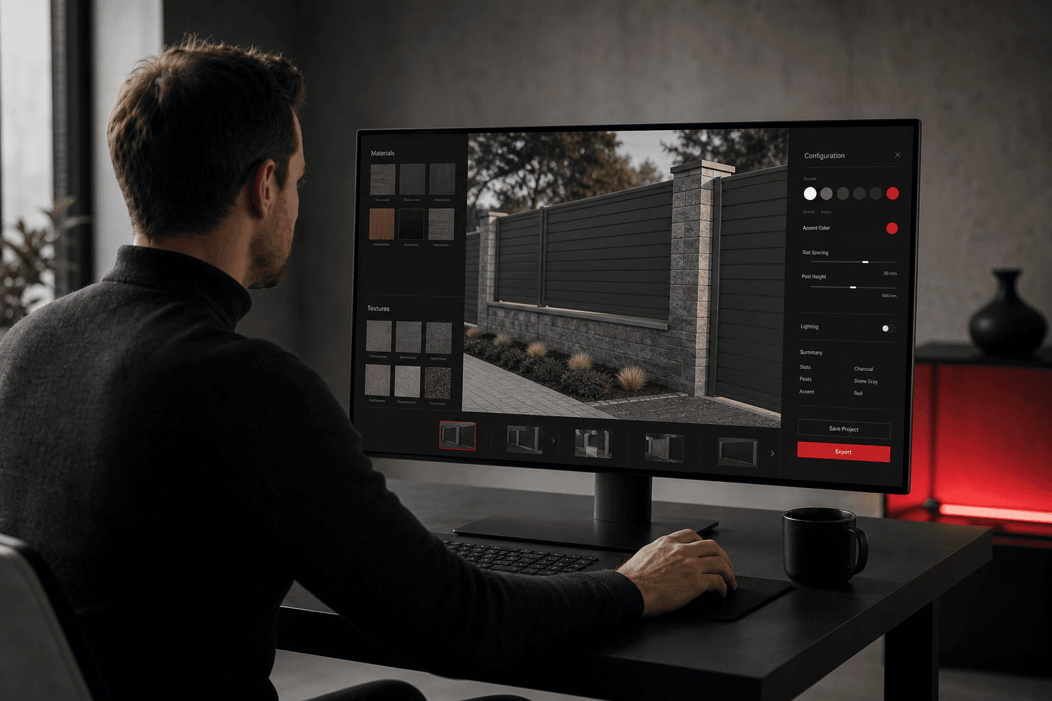 Konfigurator 3D ogrodzeń na monitorze w biurze