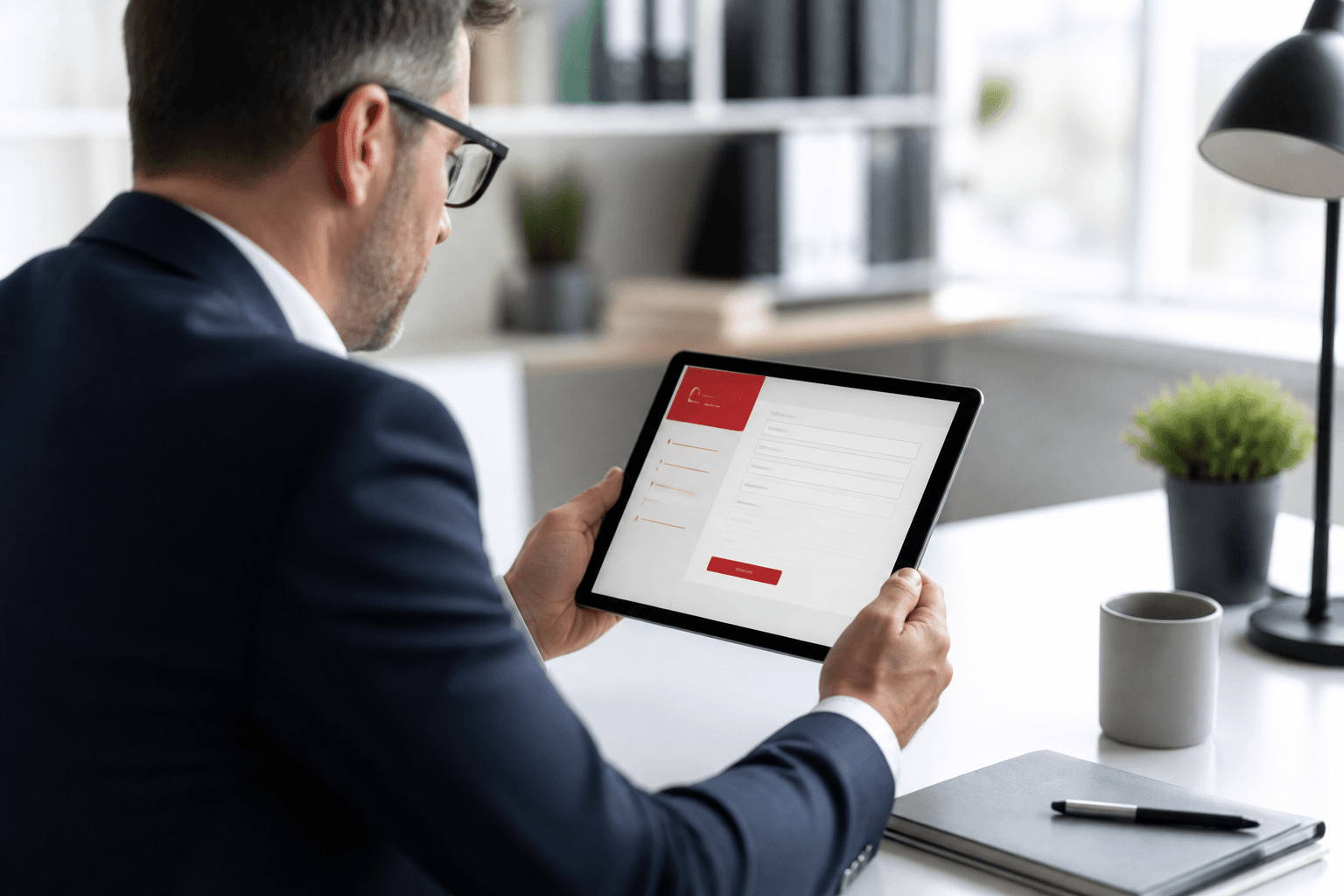 Tablet z formularzem krok po kroku w biurze handlowym