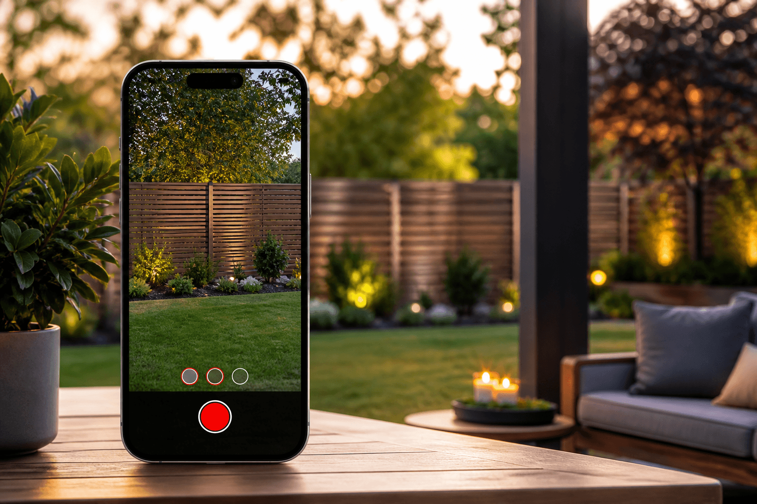 Smartfon z podglądem AR produktu w ogrodzie